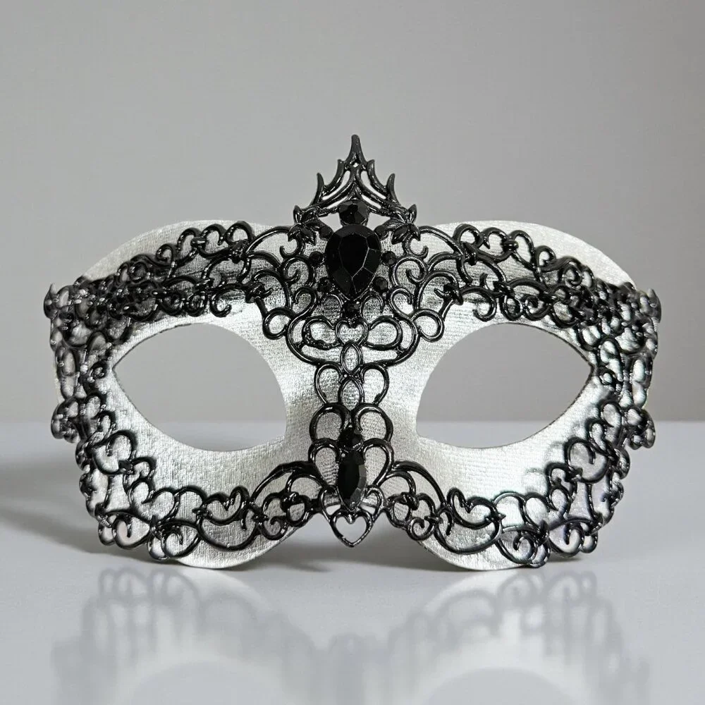 Mens masquerade mask, Black silver mask, Venetian mask, Prom mask, 2 in 1 mask
